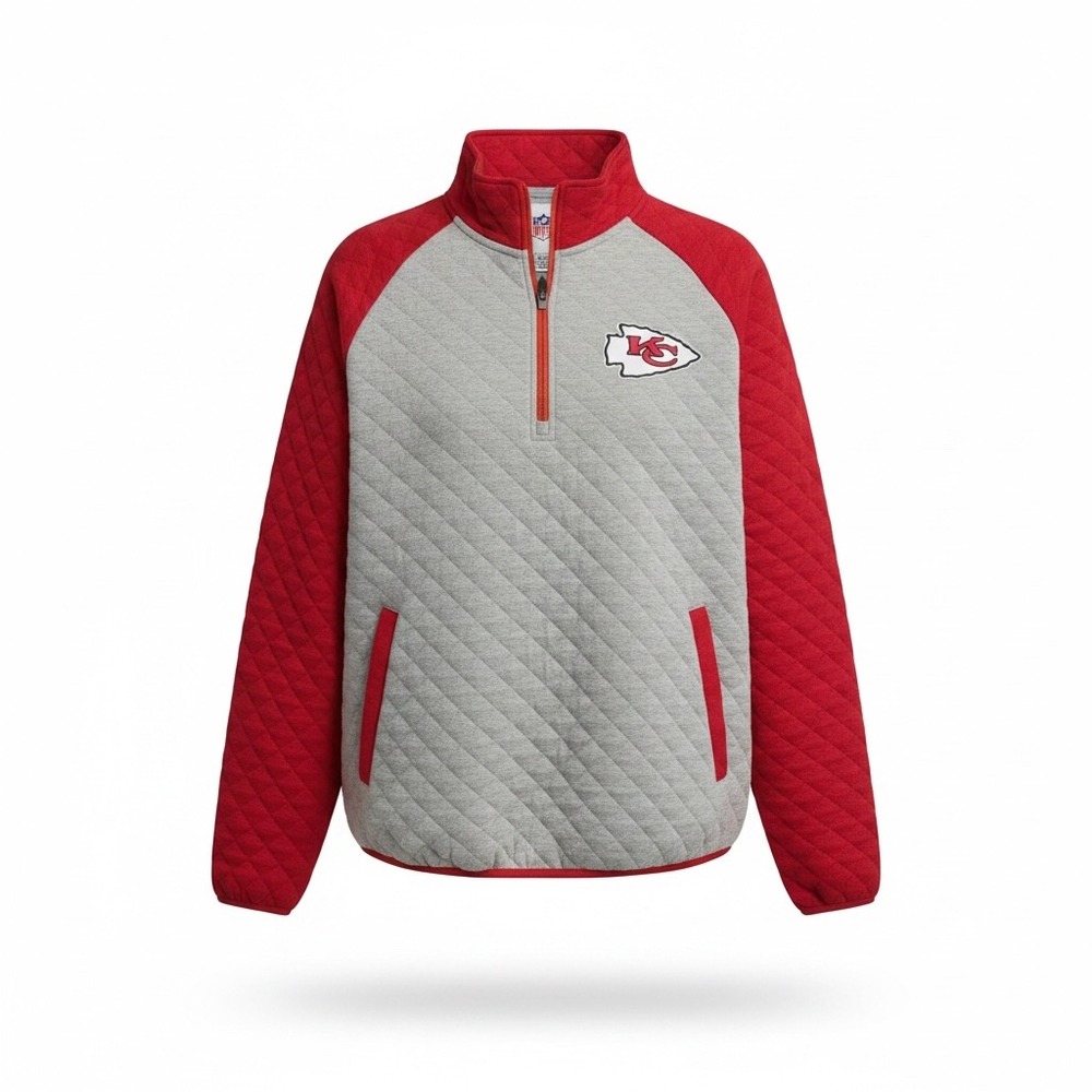 G-III NFL Kansas City Chiefs Pullover Mens XL Grey Red Quilted 1/4 Zip Arrowhead
